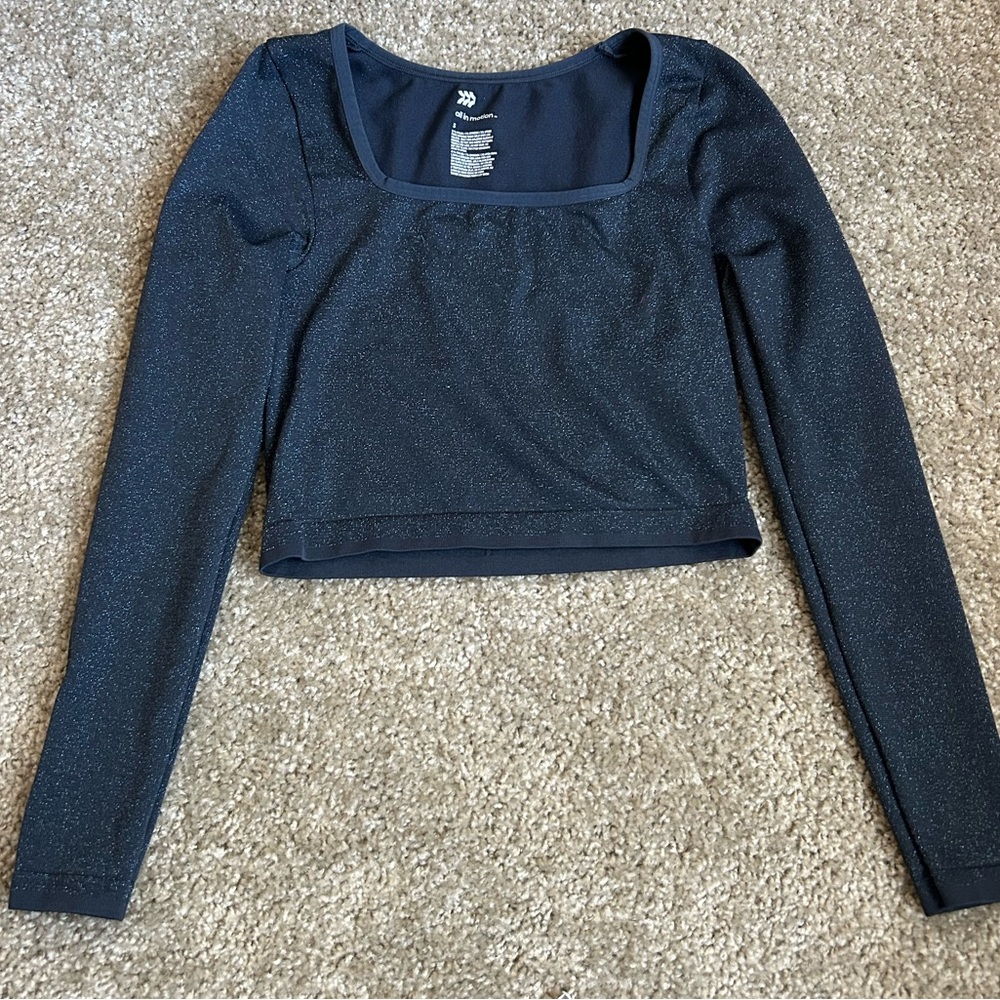 All in Motion Navy Sparkle Long Sleeve Crop Athletic Top